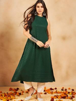 GREEN CHIKANKARI HALTER KURTA 1