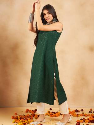 GREEN CHIKANKARI HALTER KURTA 2
