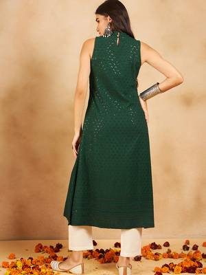 GREEN CHIKANKARI HALTER KURTA 3