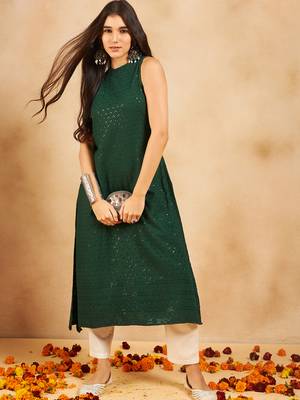 GREEN CHIKANKARI HALTER KURTA 5
