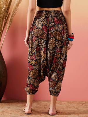 Black grey leaf print foil harem pant 3