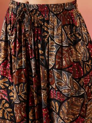 Black grey leaf print foil harem pant 4