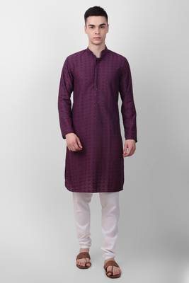 Wine cotton fabric smart sequins work festive wear indian traditional look men's kurta 1