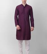 Wine cotton fabric smart sequins work festive wear indian traditional look men's kurta