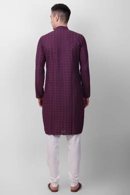 Wine cotton fabric smart sequins work festive wear indian traditional look men's kurta 2