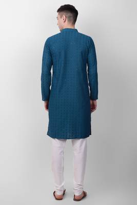 Teal cotton fabric smart sequins work festive wear indian traditional look men's kurta 2