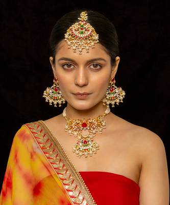 Multi coloured choker with earrings and tika 1