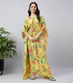 Yellow and green jungle print full length kaftan