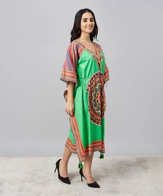 Green tribal mid length kaftan 3