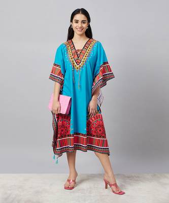 Sky blue tribal mid length kaftan 1