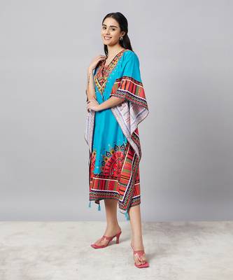 Sky blue tribal mid length kaftan 2