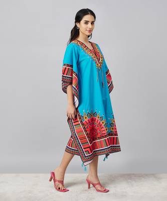 Sky blue tribal mid length kaftan 3
