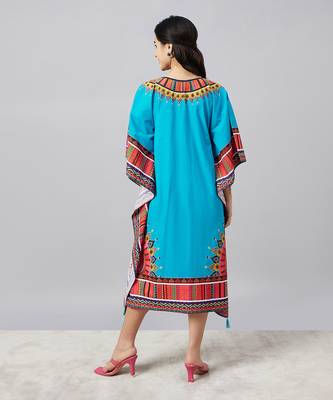Sky blue tribal mid length kaftan 4
