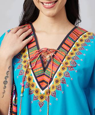 Sky blue tribal mid length kaftan 5
