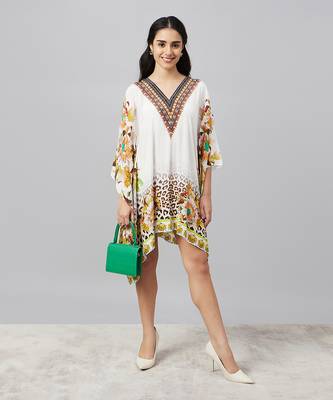 Yellow floral mid length kaftan 1