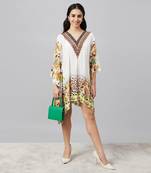 Yellow floral mid length kaftan