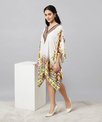 Yellow floral mid length kaftan 2
