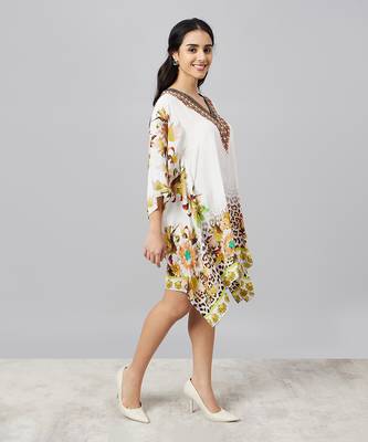 Yellow floral mid length kaftan 4
