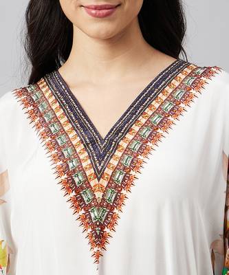 Yellow floral mid length kaftan 5
