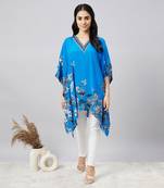 Azure blue embellished floral kaftan top