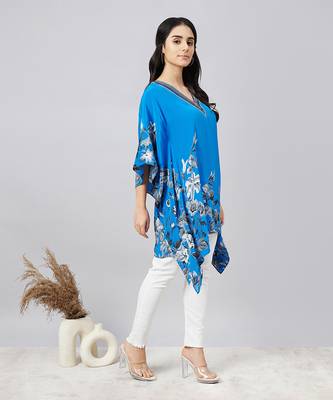 Azure blue embellished floral kaftan top 3