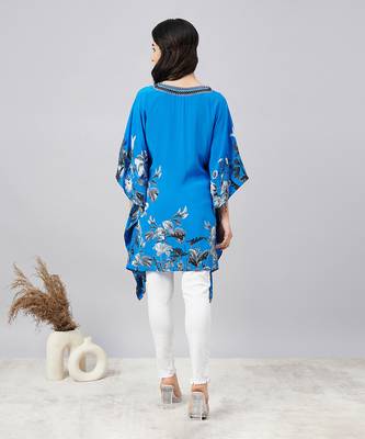 Azure blue embellished floral kaftan top 4