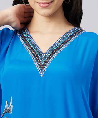 Azure blue embellished floral kaftan top 5