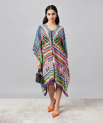 Multicoloured geometric kaftan tunic 1
