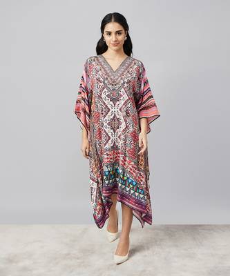 Multicoloured geometric print silk kaftan tunic 1