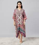Multicoloured geometric print silk kaftan tunic