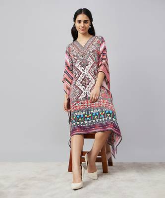 Multicoloured geometric print silk kaftan tunic 2