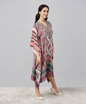 Multicoloured geometric print silk kaftan tunic 3