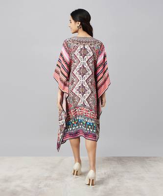 Multicoloured geometric print silk kaftan tunic 4