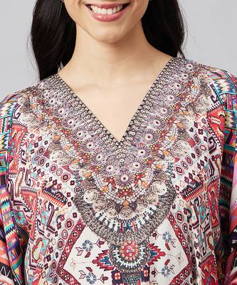 Multicoloured geometric print silk kaftan tunic 5