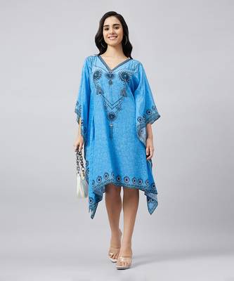Blue pearl embellished kaftan tunic 1