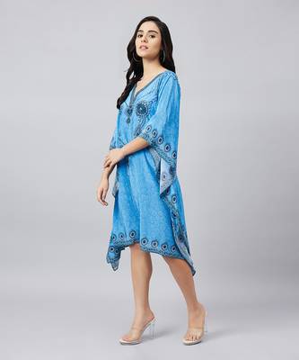 Blue pearl embellished kaftan tunic 2