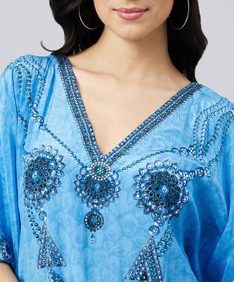 Blue pearl embellished kaftan tunic 5