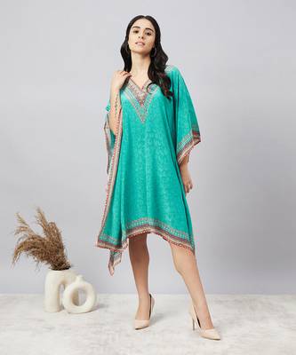 Green pearl embellished kaftan tunic 1