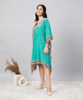 Green pearl embellished kaftan tunic 3