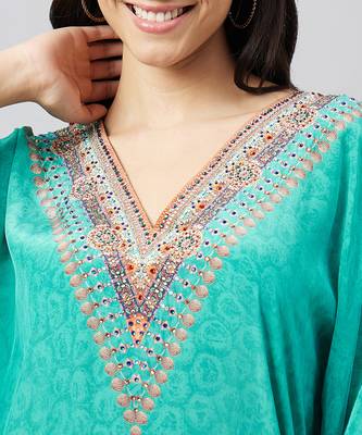 Green pearl embellished kaftan tunic 5
