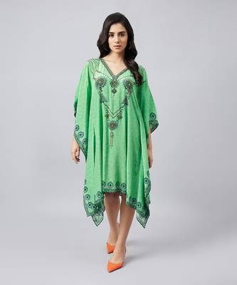 Parrot green pearl embellished kaftan tunic 1