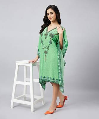 Parrot green pearl embellished kaftan tunic 2