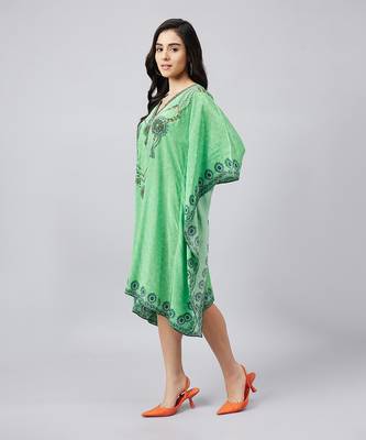 Parrot green pearl embellished kaftan tunic 3