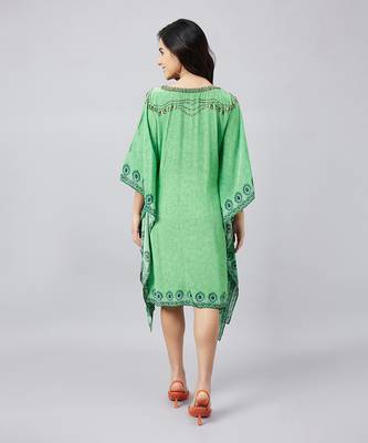Parrot green pearl embellished kaftan tunic 4