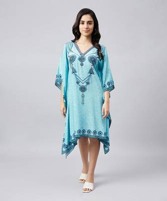 Sky blue pearl embellished kaftan tunic 1