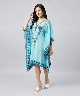 Sky blue pearl embellished kaftan tunic 2