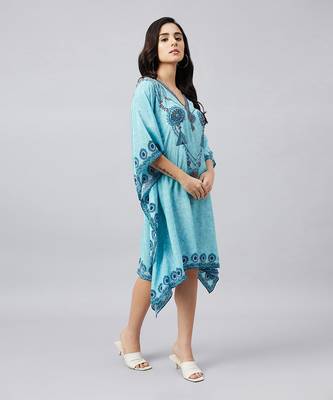 Sky blue pearl embellished kaftan tunic 3