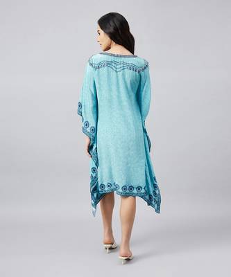 Sky blue pearl embellished kaftan tunic 4