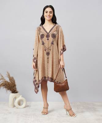 Yellow pearl embellished kaftan tunic 1