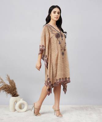 Yellow pearl embellished kaftan tunic 3